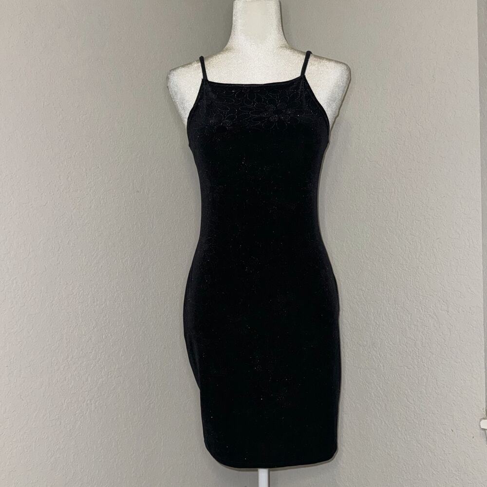 Jump Apparel Co. Bodycon Mini Dress‎ Women's 5/6 Black Glitter Velvet Whimsygoth